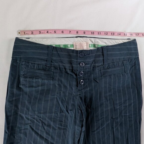 Y2k American Eagle Outfitters Blue White Pinstripe Low Rise Wide Leg Cuff Pants - Picture 3 of 9